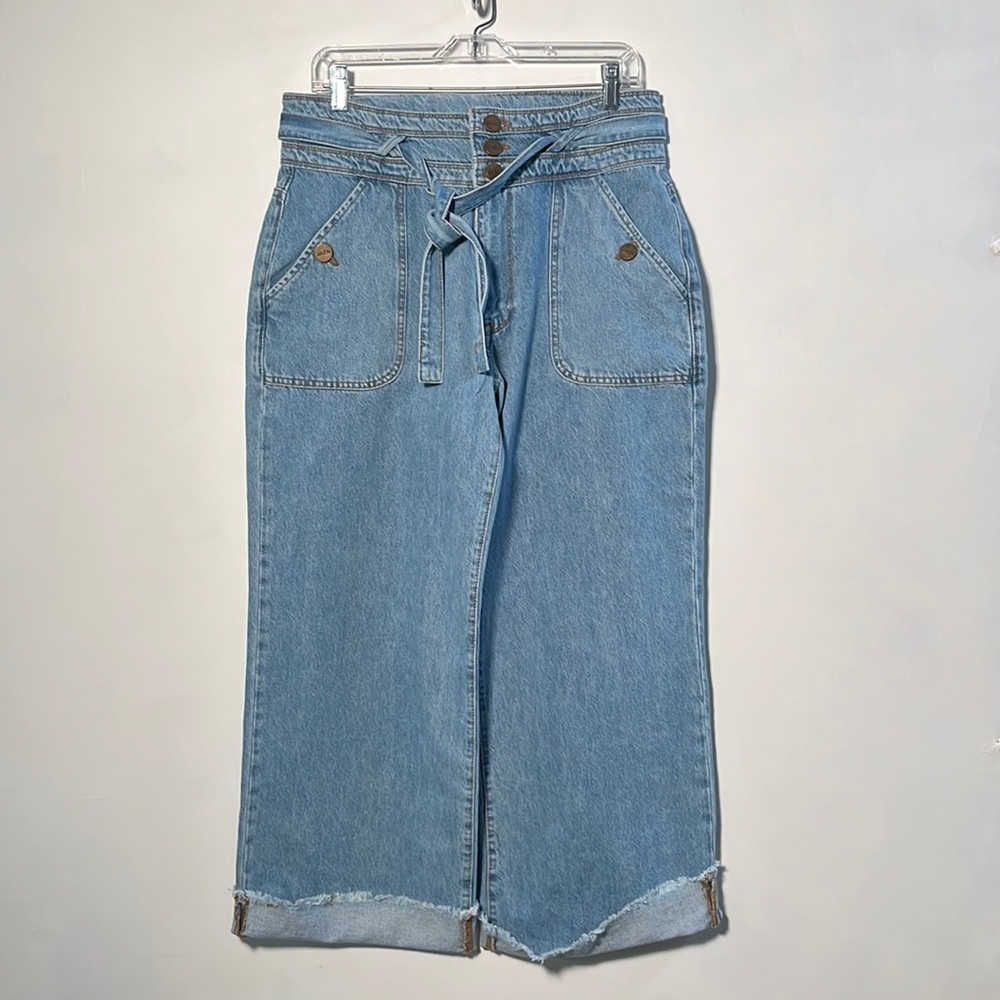 JAEN NWT Boho Beachy High Rise Frayed Cuff Wide Leg Self Belt Button Jean SZ 30